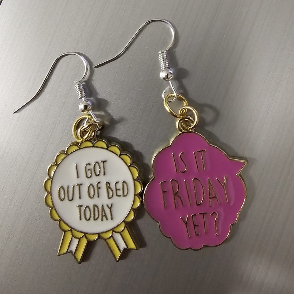 Quirky Gold and Pink "Motivational" Earrings
